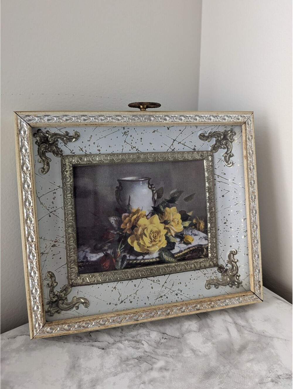 MID CENTURY ROSE TURNER WALL ART SHADOW BOX METAL FRAME RARE 1960s cottage core